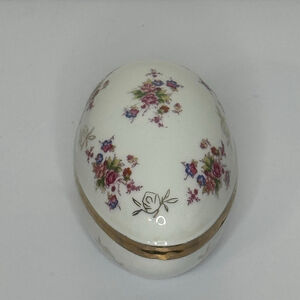 Vintage Shackman Porcelain Egg-shaped Trinket Box Hand-painted Floral Designs
